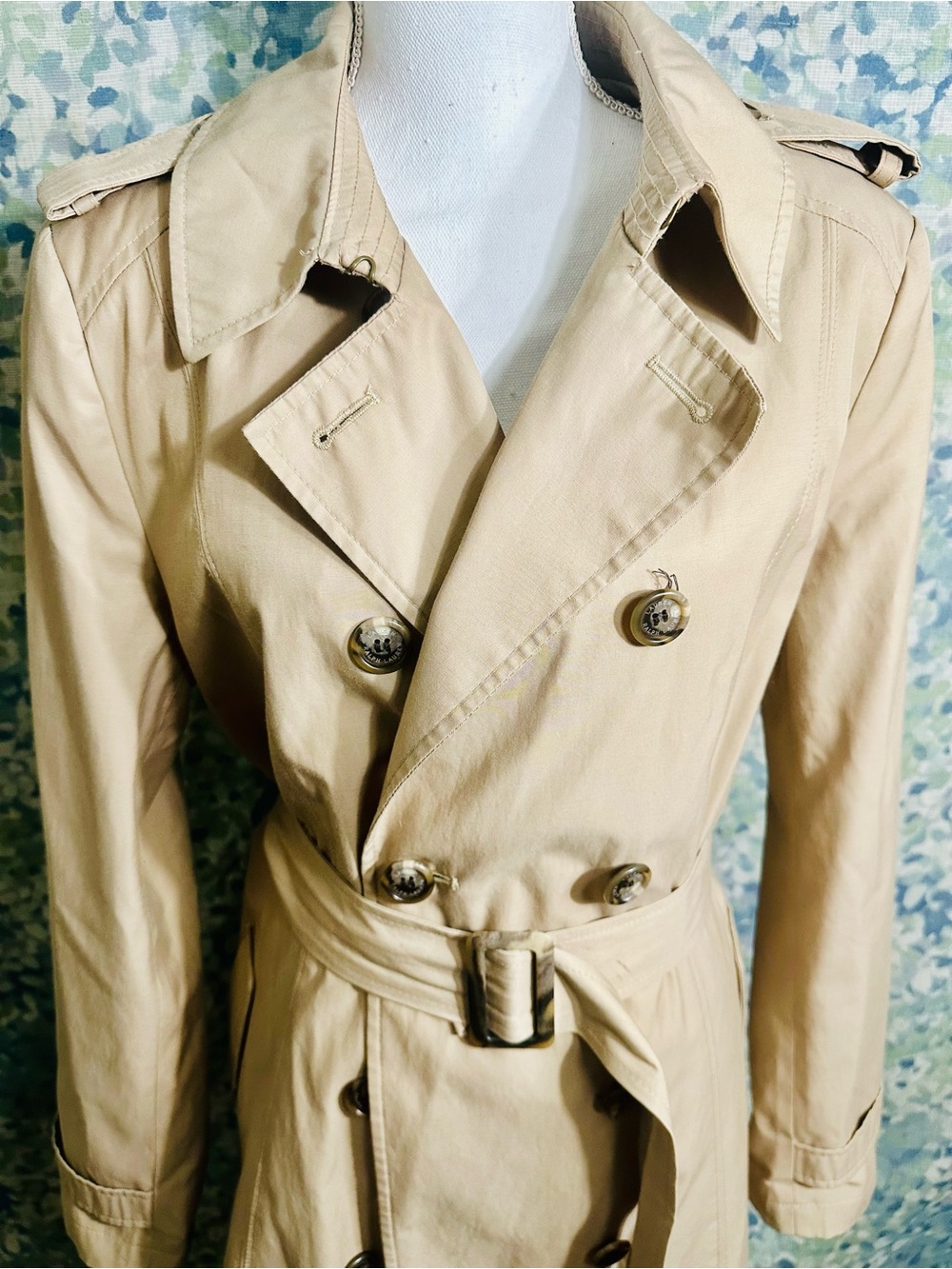 Lauren Ralph Lauren Khaki Double Breasted Belted Trench Coat XL - Picture 5 of 10